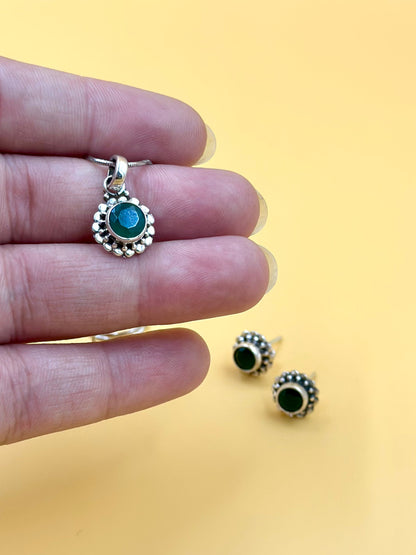 Stone studded, oxidised sterling silver pendant set