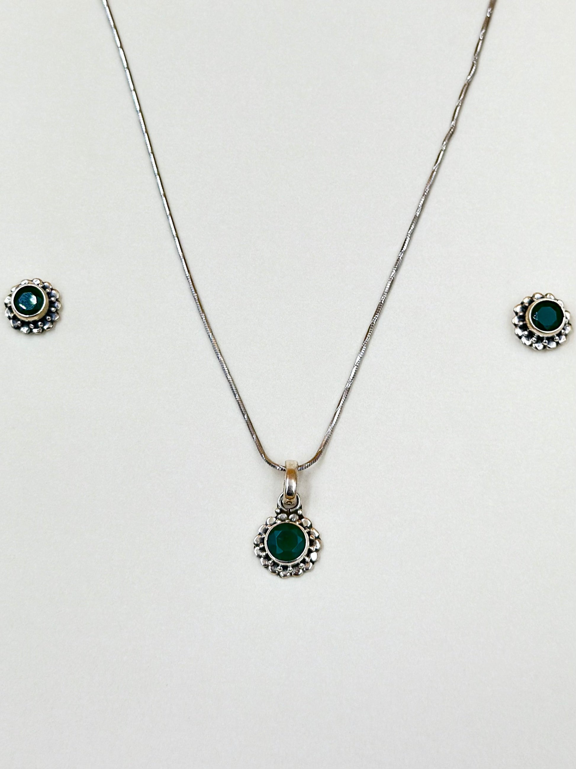 Stone studded, oxidised sterling silver pendant set