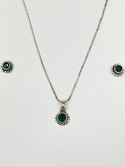 Stone studded, oxidised sterling silver pendant set