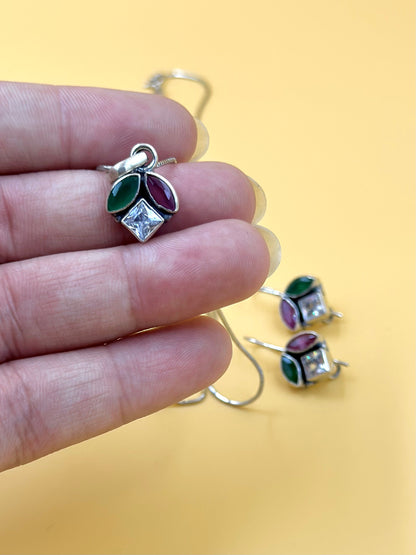 Zircon studded with fancy stones sterling silver pendant set