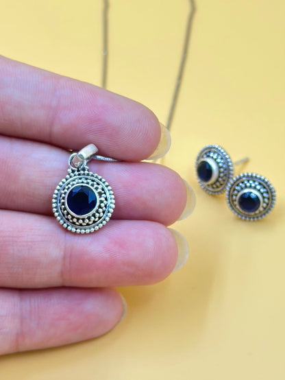 Stone studded, oxidised sterling silver pendant set