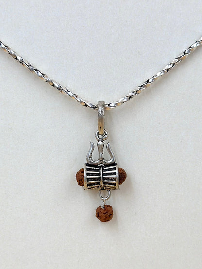 Oxidised, trishul shaped sterling silver idol pendant