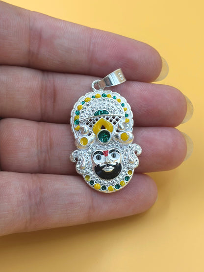 Zircon studded with fine detailing, shyam baba sterling silver idol pendant