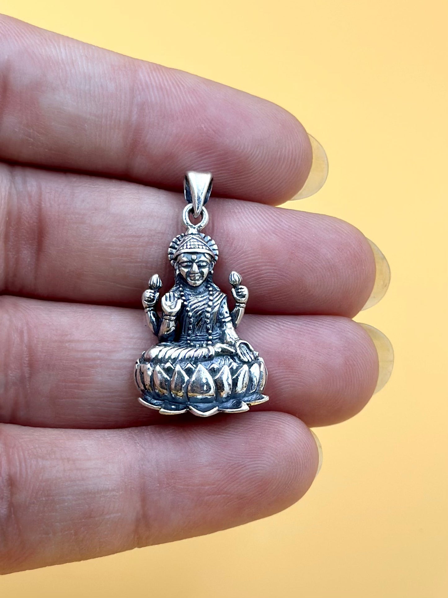 Oxidised, mata laxmi sterling silver idol pendant