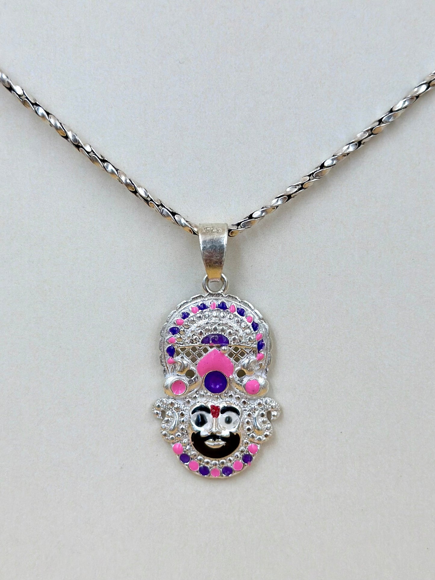 Zircon studded with fine detailing, shyam baba sterling silver idol pendant