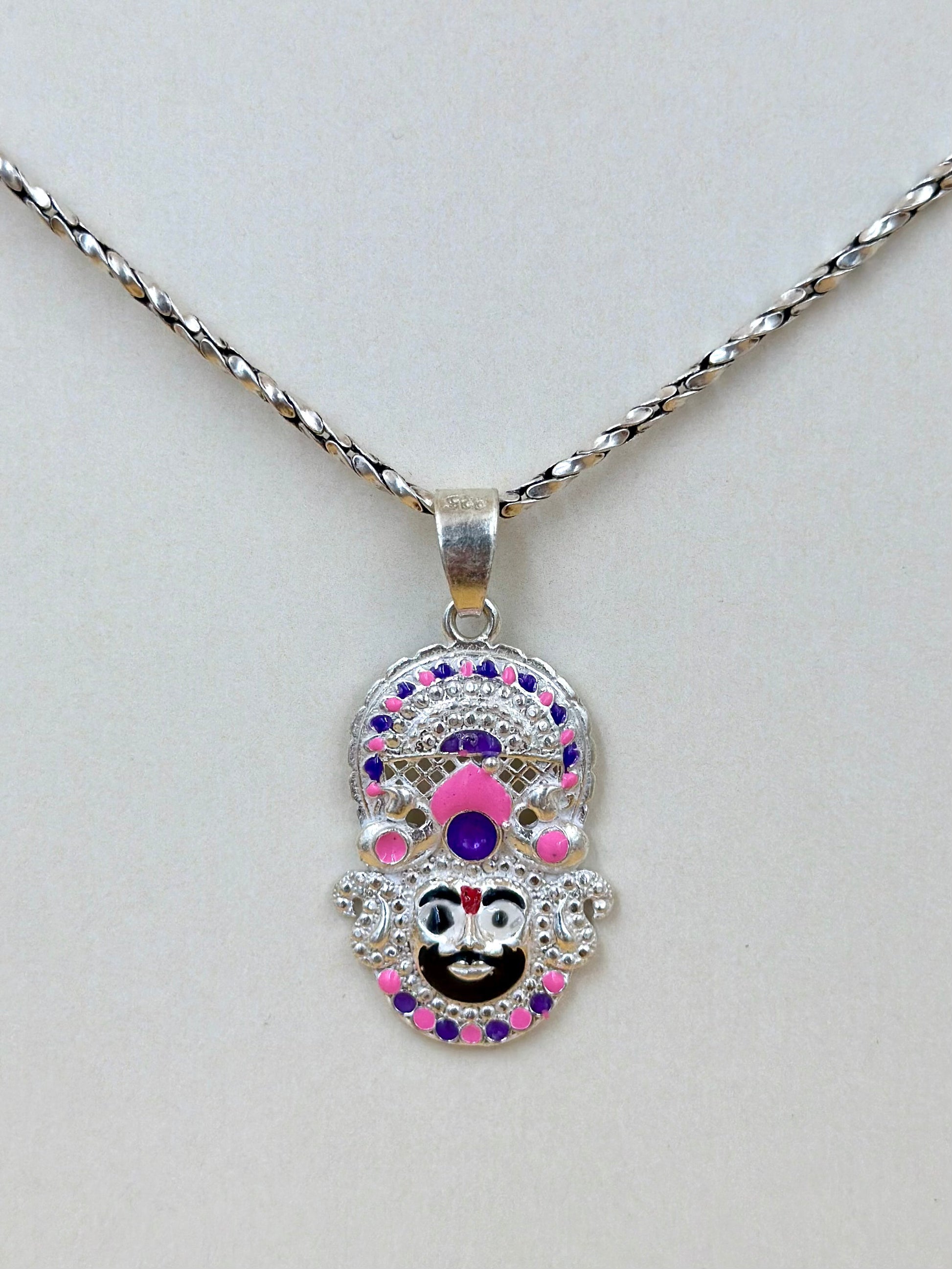 Zircon studded with fine detailing, shyam baba sterling silver idol pendant