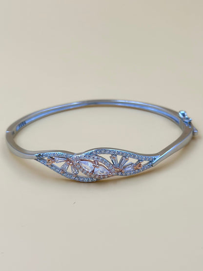 Stone and zircon studded, fine detailing sterling silver cuff bracelet