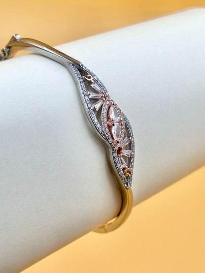 Stone and zircon studded, fine detailing sterling silver cuff bracelet