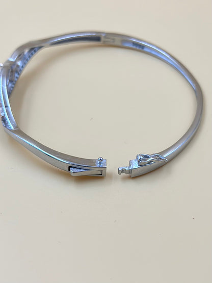 Stone and zircon studded, fine detailing sterling silver cuff bracelet