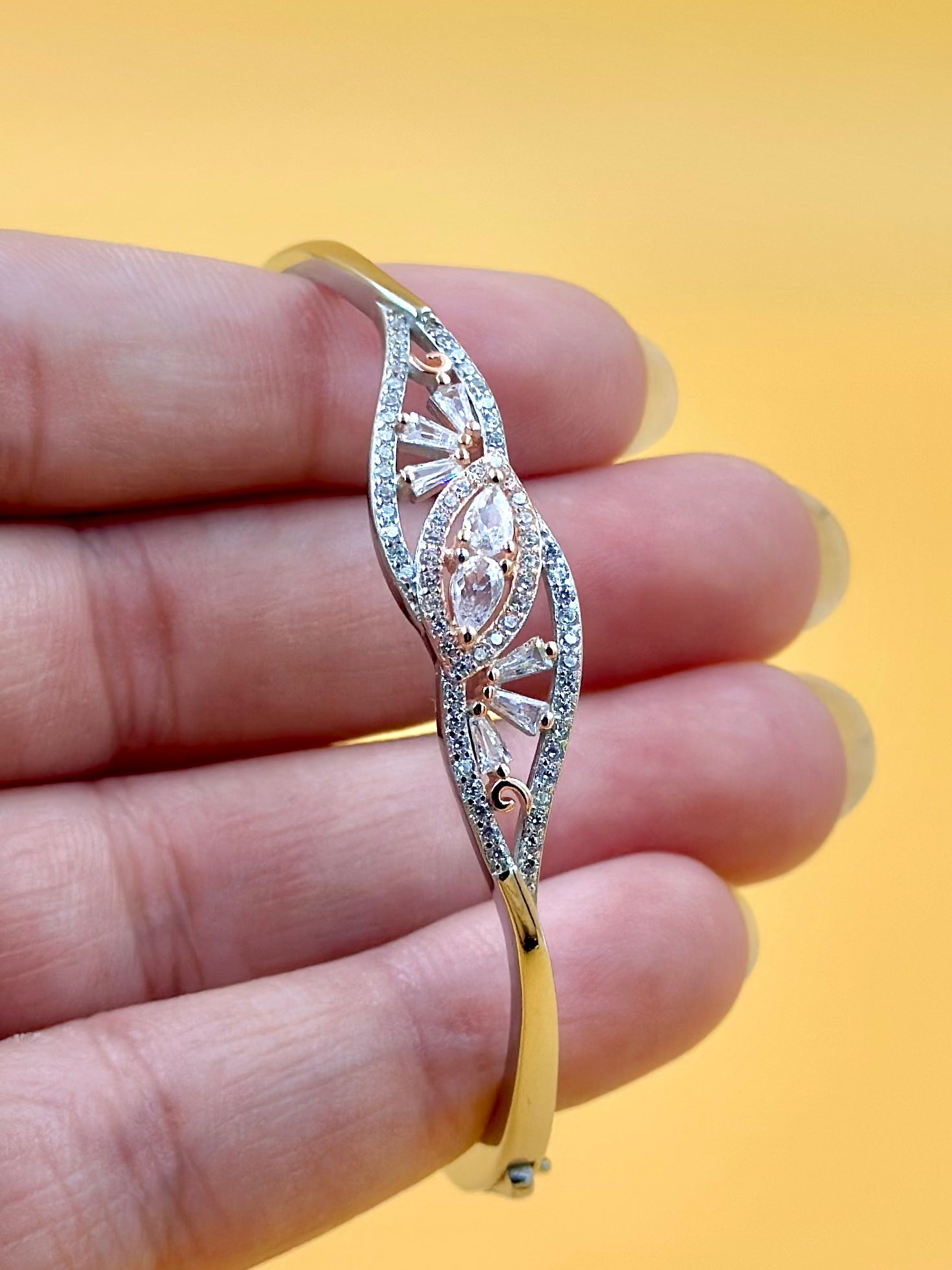 Stone and zircon studded, fine detailing sterling silver cuff bracelet