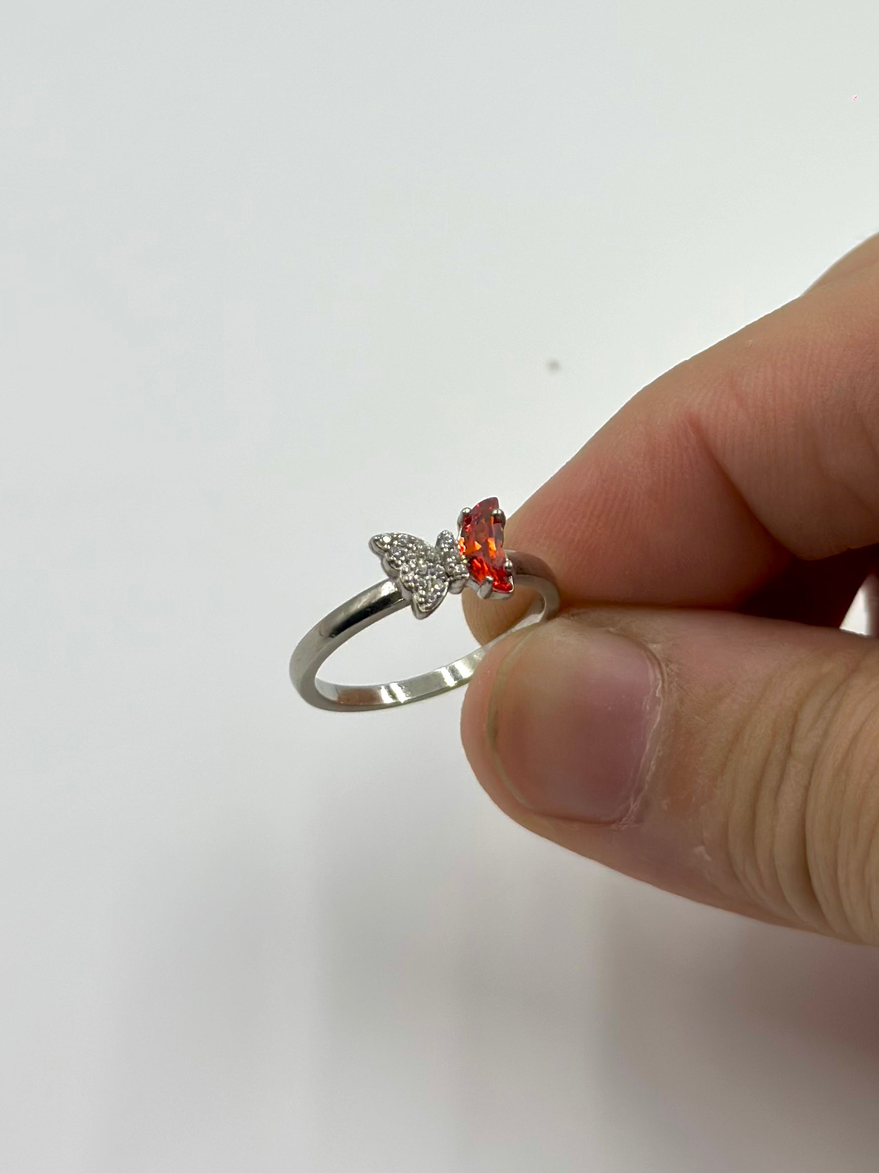 Zircon and stone studded, butterfly shaped sterling silver artisanal ring