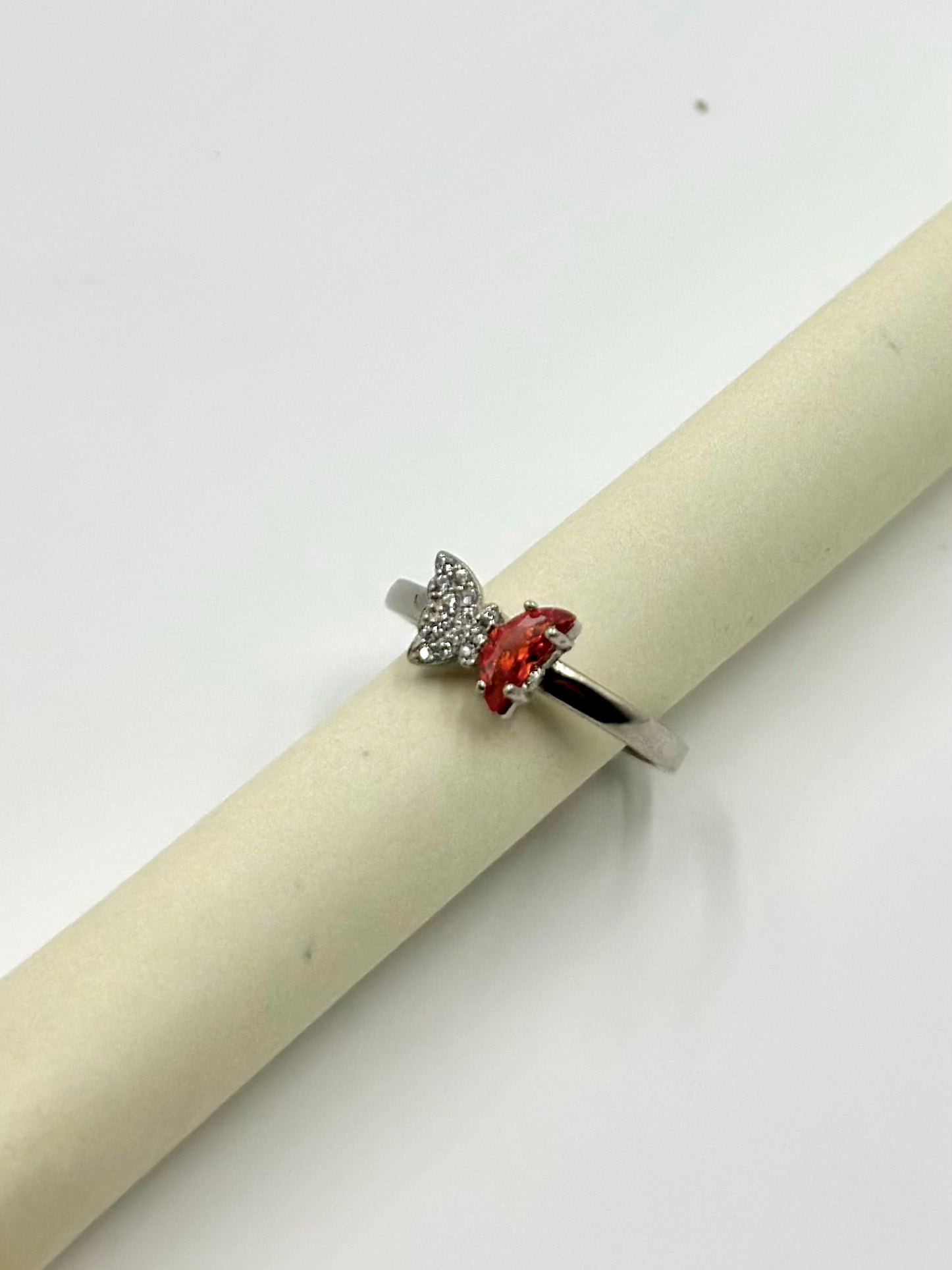 Zircon and stone studded, butterfly shaped sterling silver artisanal ring