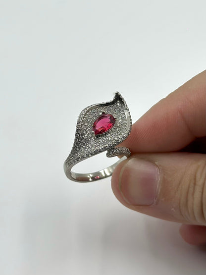 Ruby and zircon studded sterling silver cocktail ring