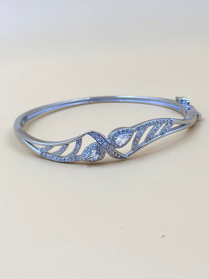 Stone and zircon studded sterling silver cuff bracelet