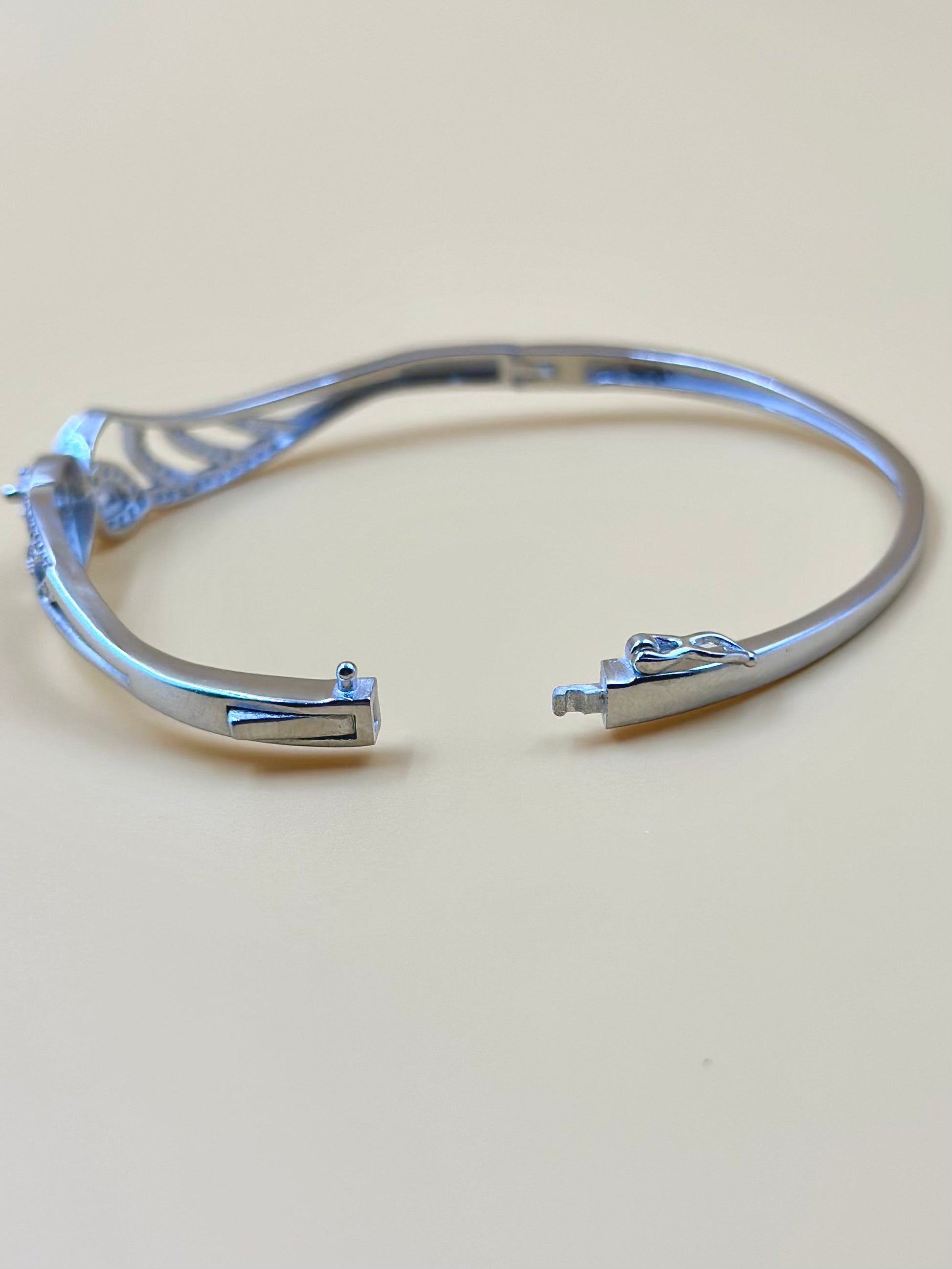 Stone and zircon studded sterling silver cuff bracelet