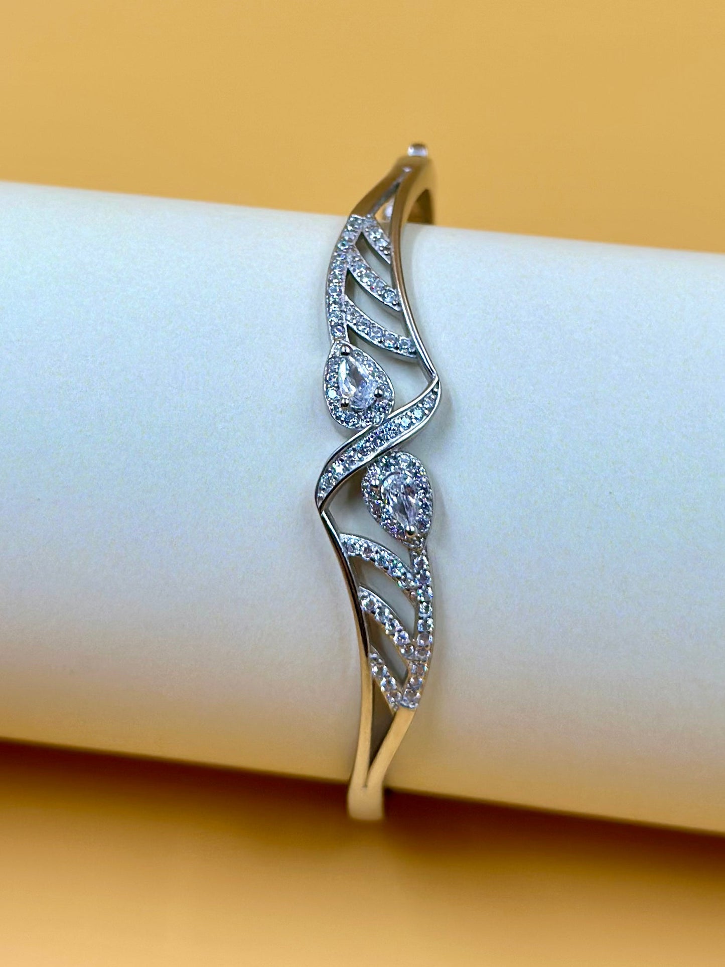 Stone and zircon studded sterling silver cuff bracelet