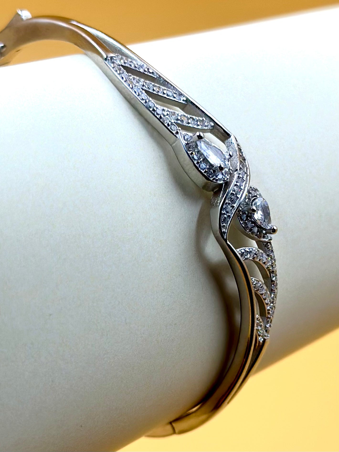 Stone and zircon studded sterling silver cuff bracelet