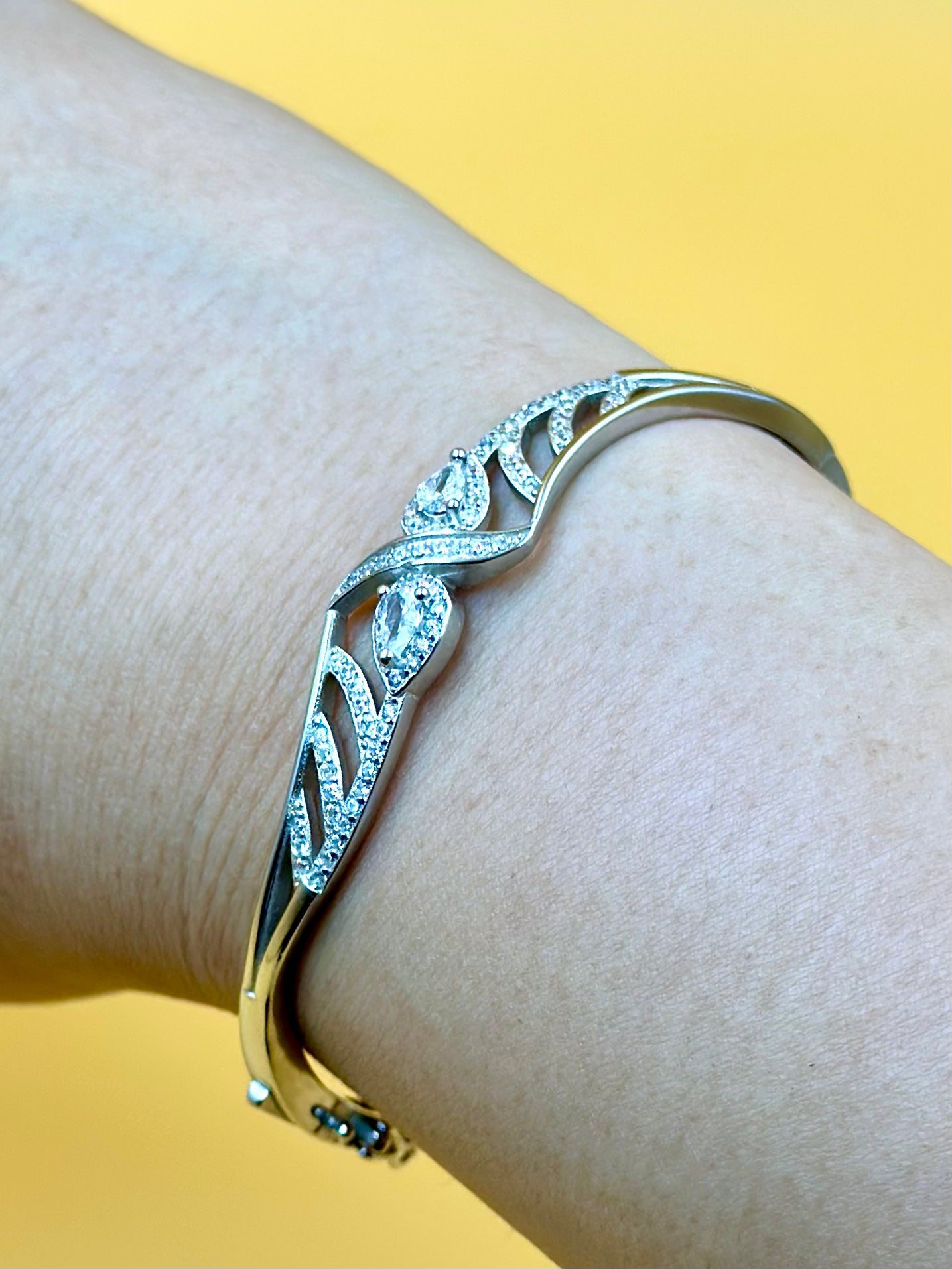 Stone and zircon studded sterling silver cuff bracelet