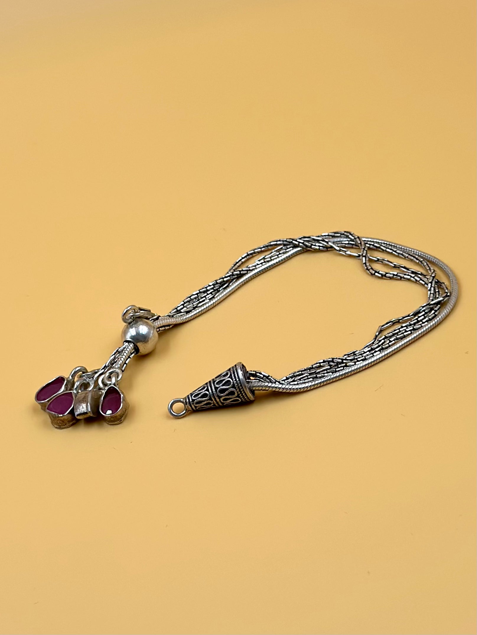 Oxidised, enamel coated with fine detailing sterling silver link bracelet