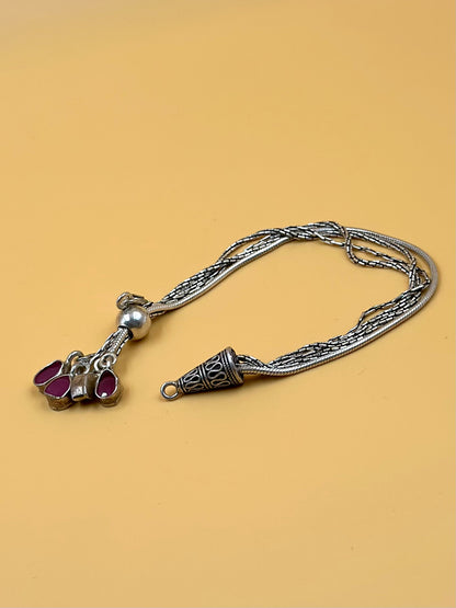 Oxidised, enamel coated with fine detailing sterling silver link bracelet