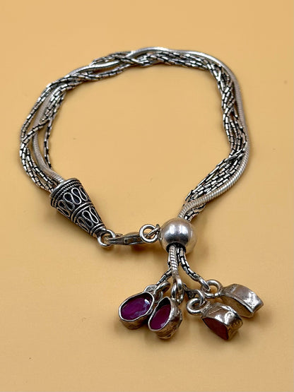 Oxidised, enamel coated with fine detailing sterling silver link bracelet