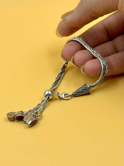 Oxidised, enamel coated with fine detailing sterling silver link bracelet