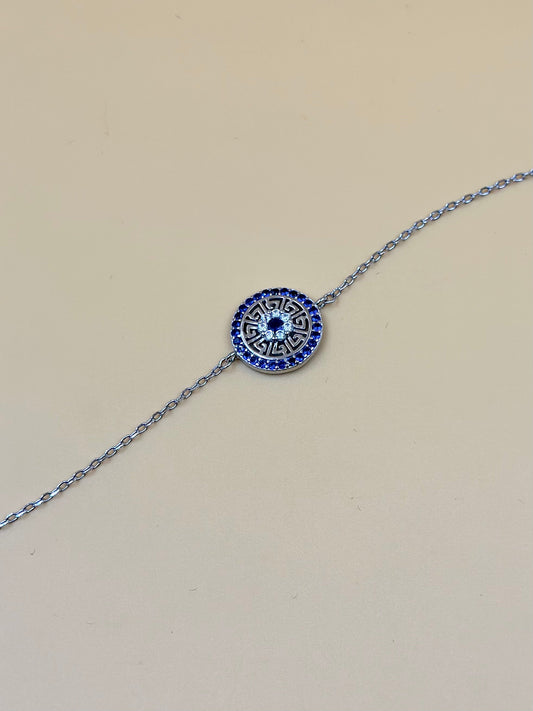 Stones and zircon studded, fine detailing sterling silver link bracelet