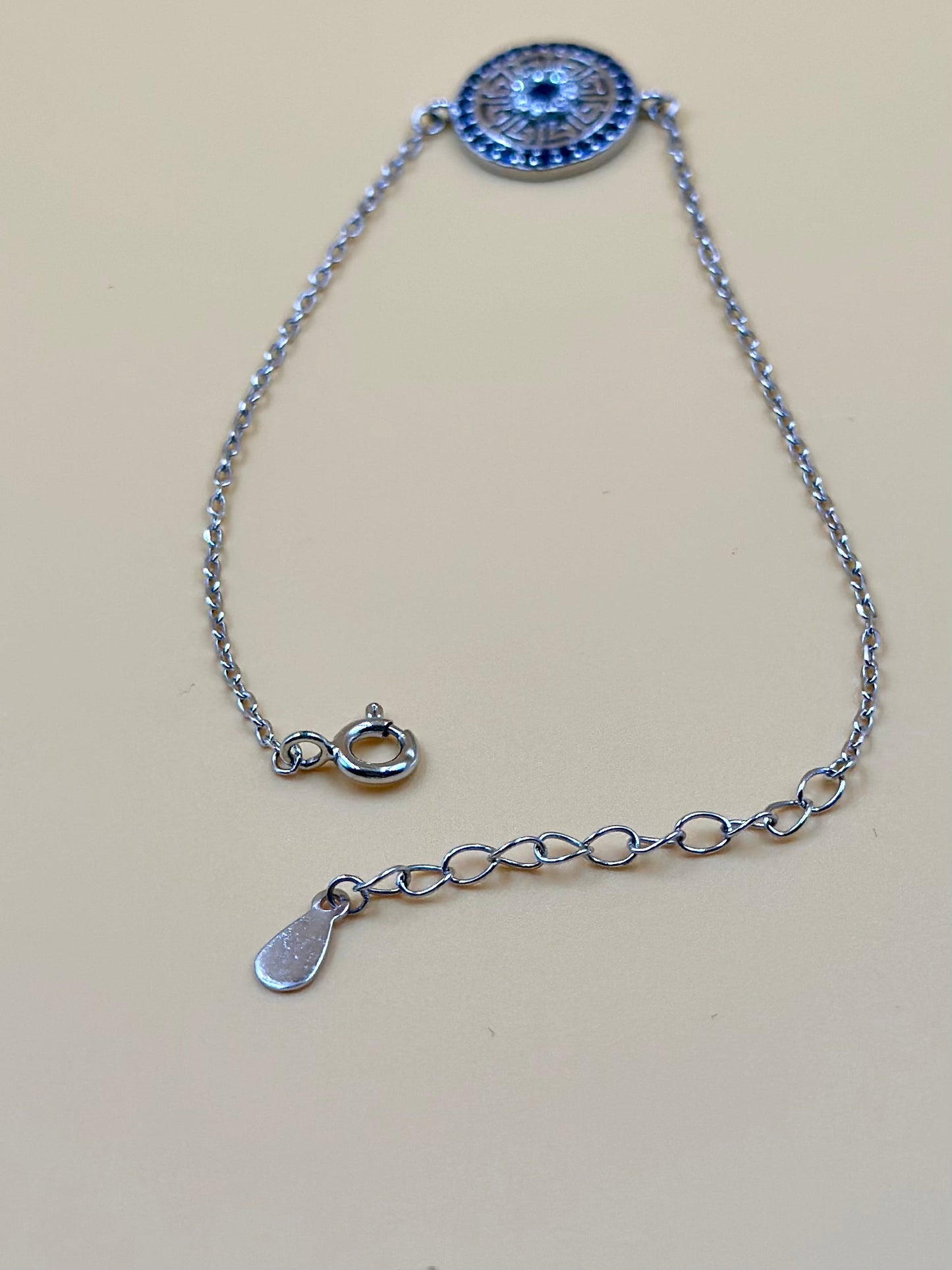 Stones and zircon studded, fine detailing sterling silver link bracelet