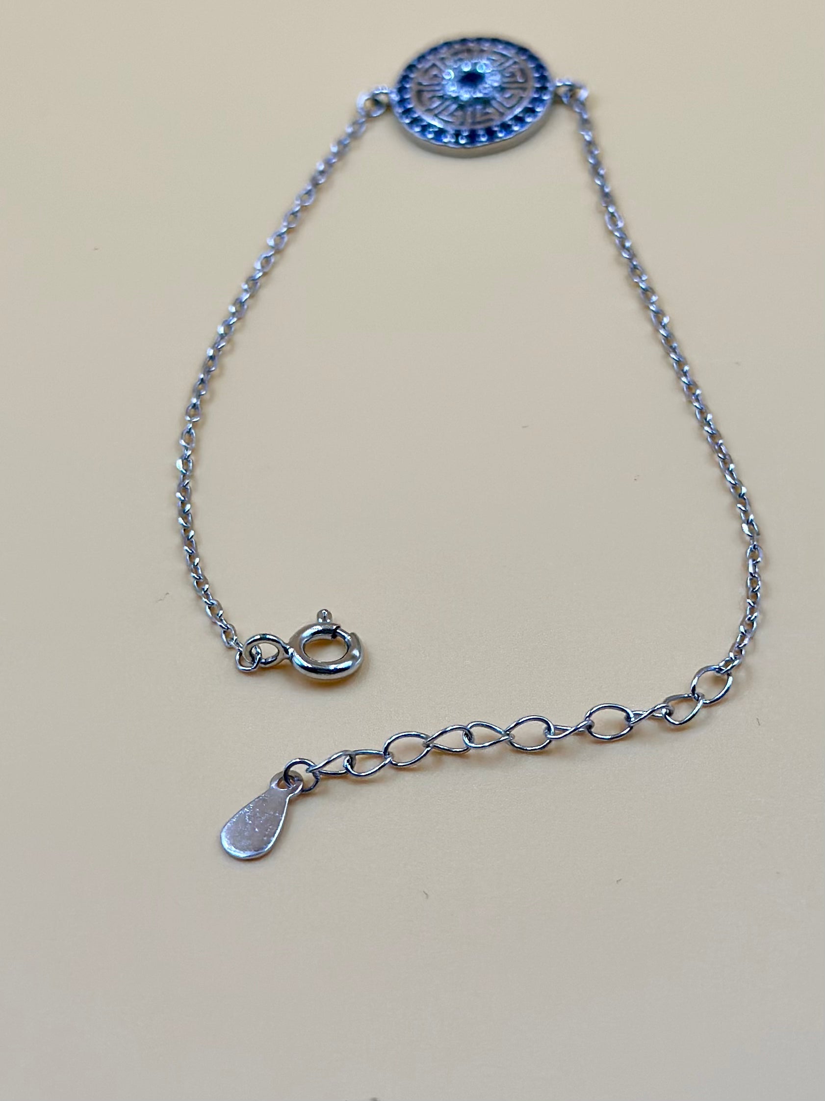 Stones and zircon studded, fine detailing sterling silver link bracelet