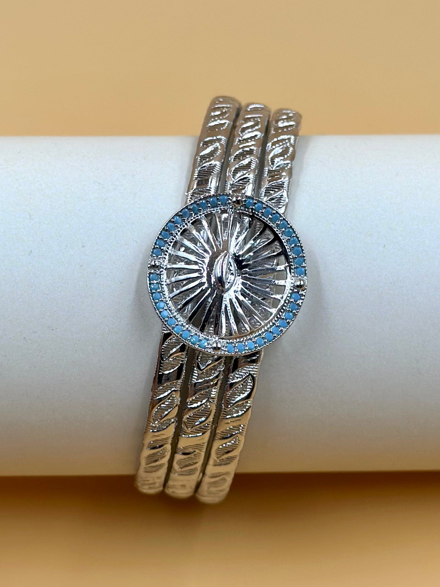 Wristwatch shaped sterling silver cuff bracelet