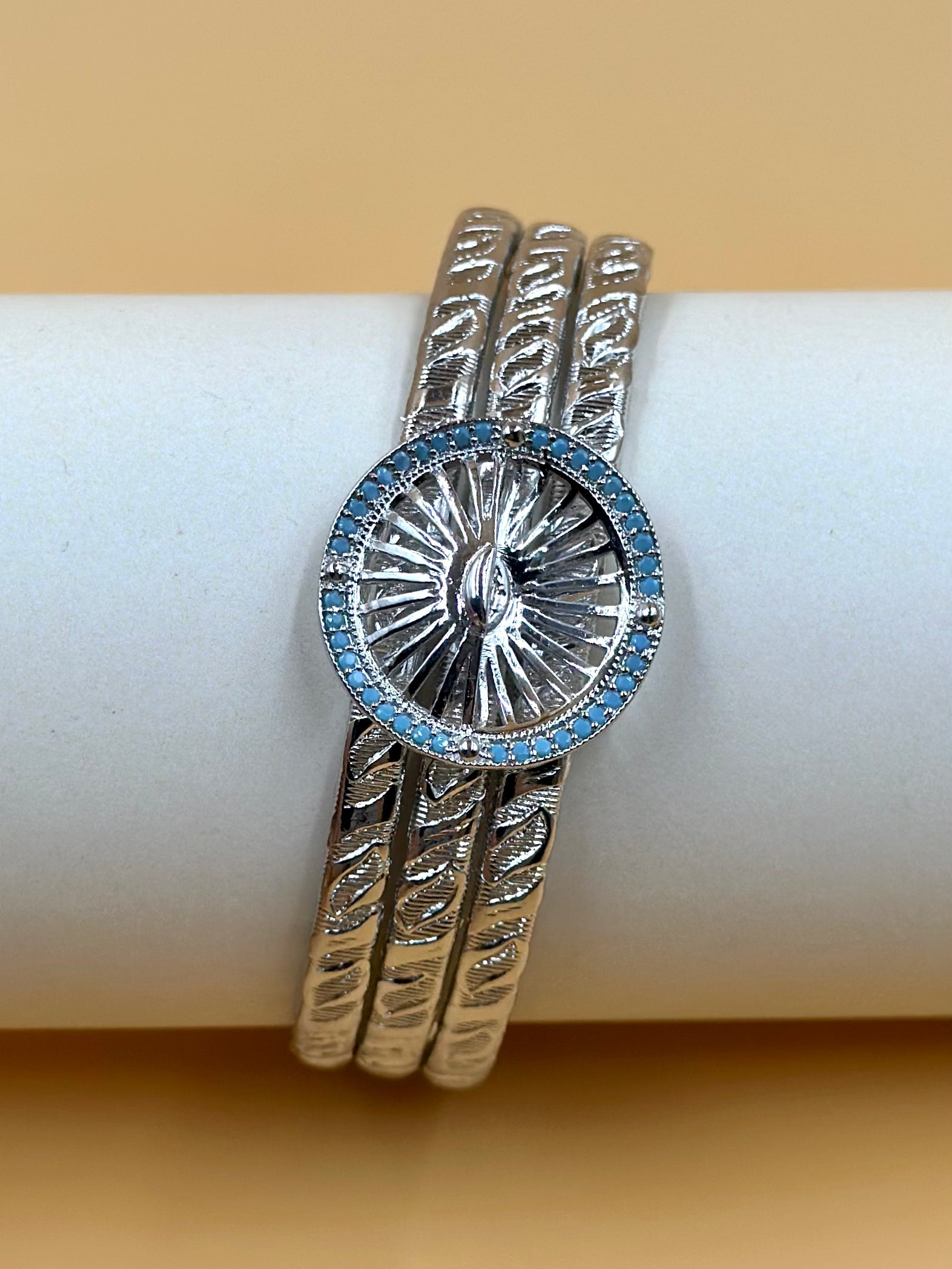 Wristwatch shaped sterling silver cuff bracelet