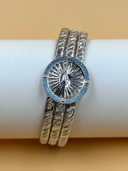 Wristwatch shaped sterling silver cuff bracelet