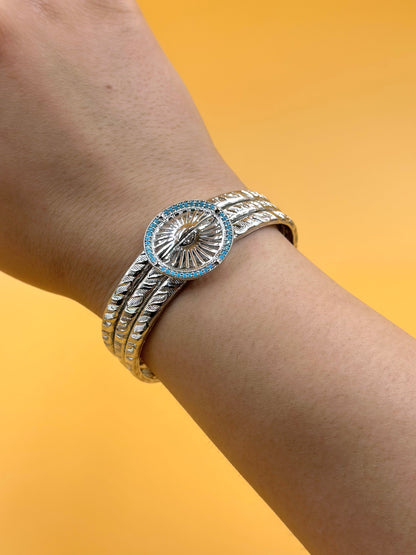 Wristwatch shaped sterling silver cuff bracelet