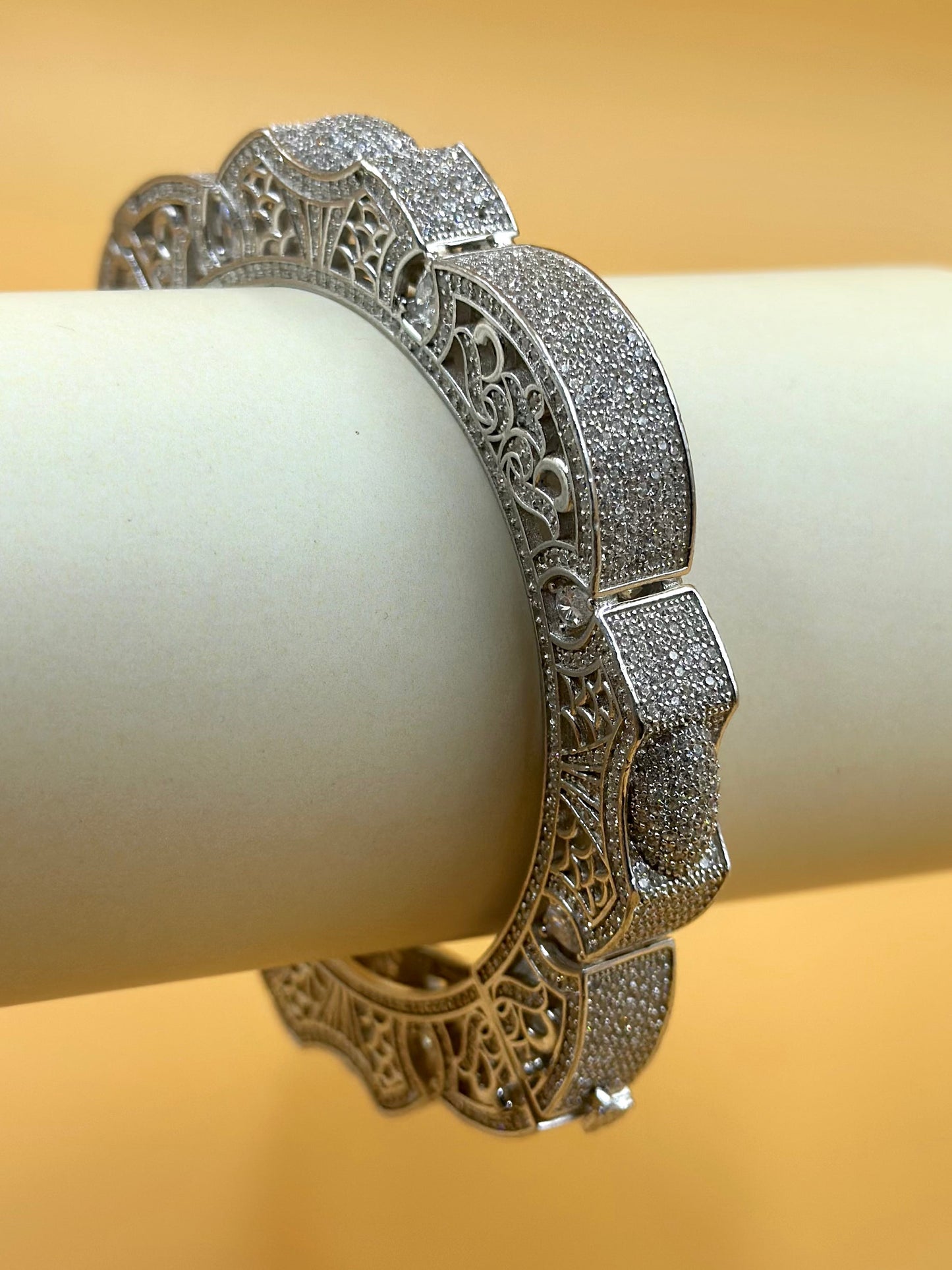 Zircon studded with fine detailing sterling silver kada