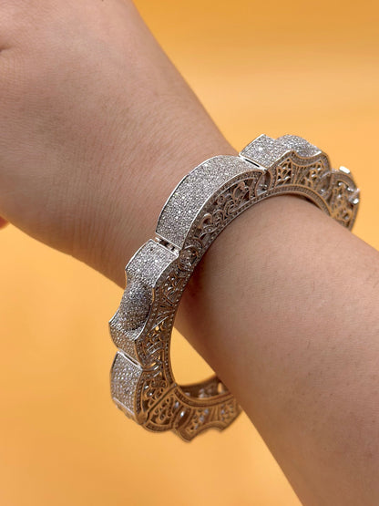 Zircon studded with fine detailing sterling silver kada