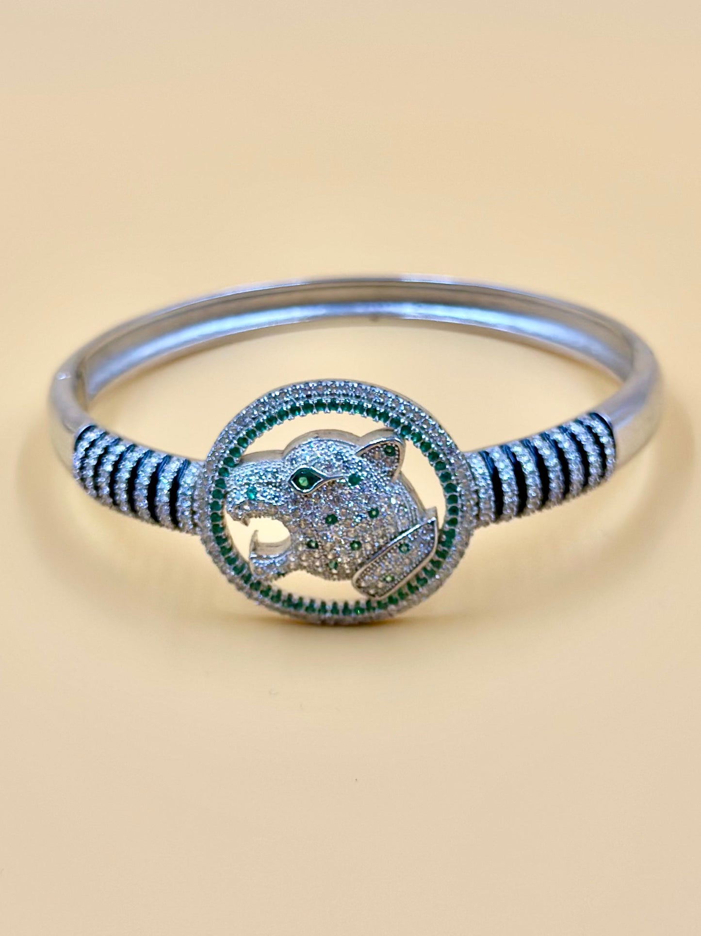 Panther shaped sterling silver cuff bracelet