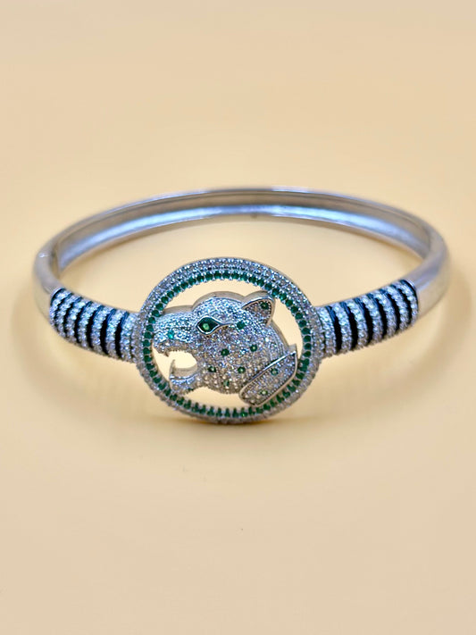 Panther shaped sterling silver cuff bracelet