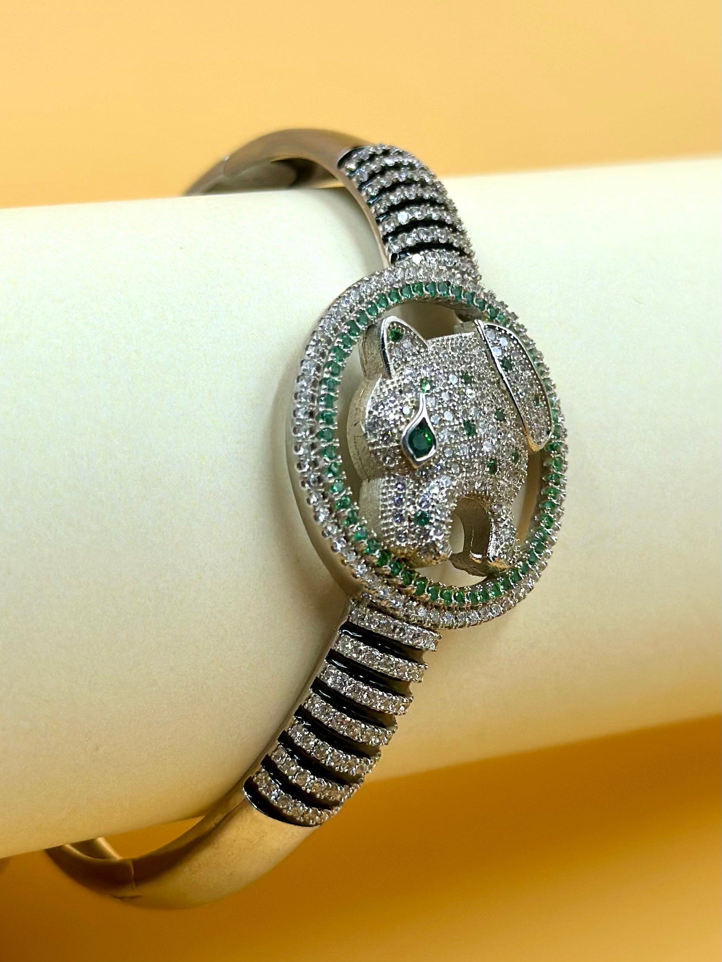 Panther shaped sterling silver cuff bracelet