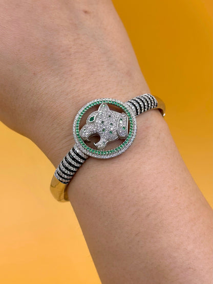 Panther shaped sterling silver cuff bracelet