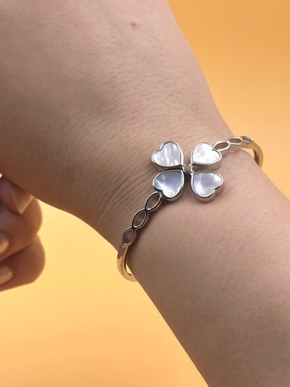 Flower shaped sterling silver cuff bracelet