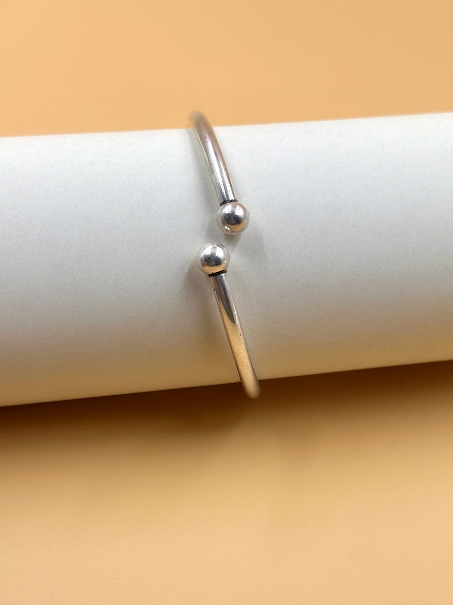 Double ball sterling silver cuff bracelet