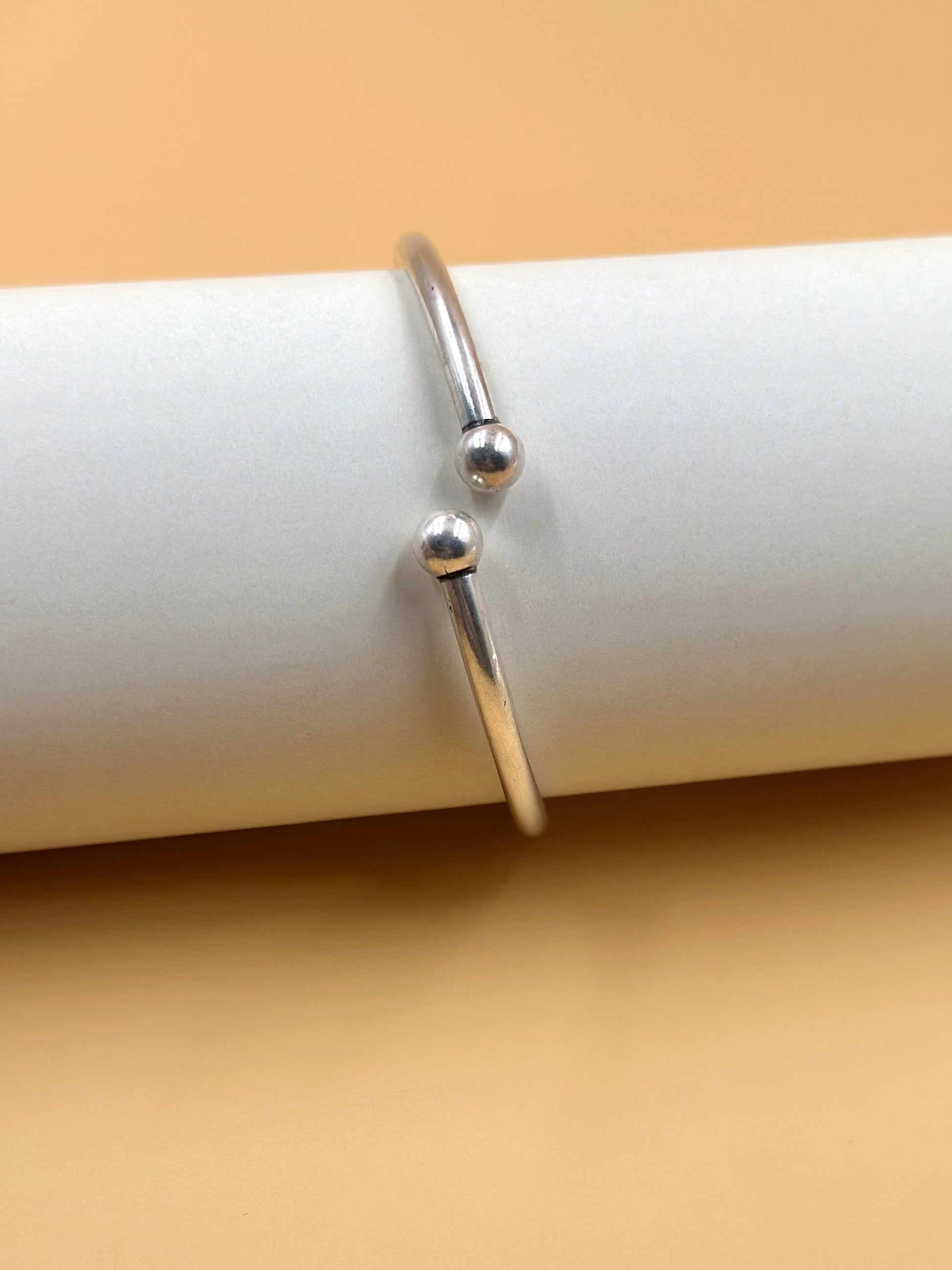 Double ball sterling silver cuff bracelet