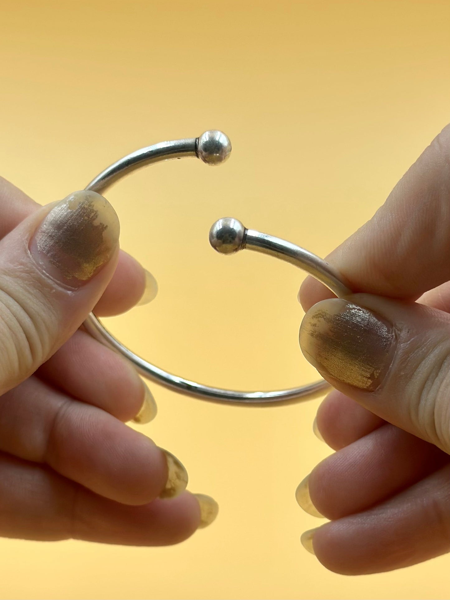 Double ball sterling silver cuff bracelet