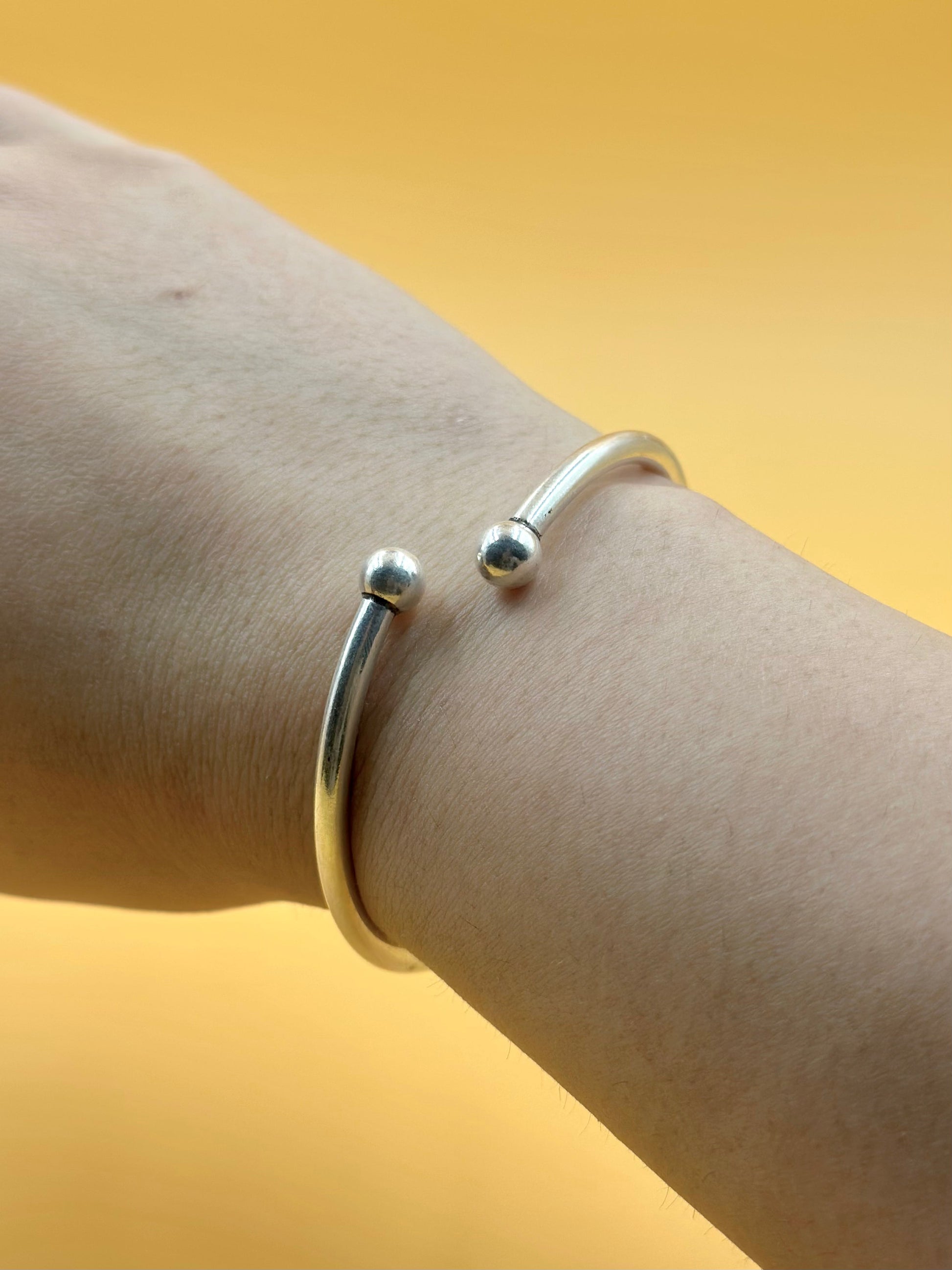 Double ball sterling silver cuff bracelet
