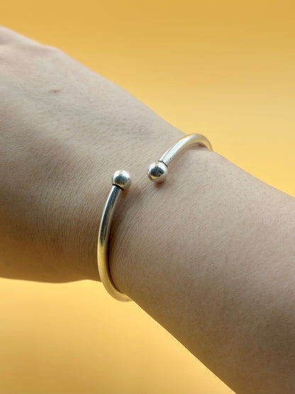 Double ball sterling silver cuff bracelet