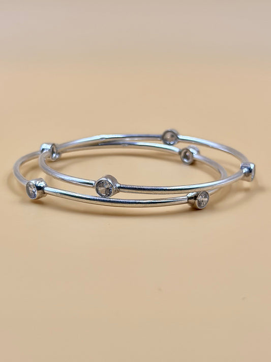 Stones studded sterling silver bangle