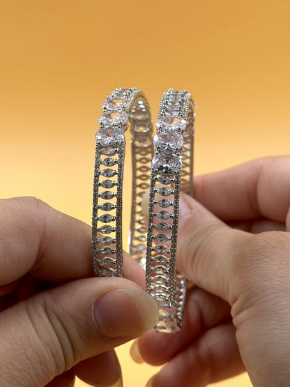 Zircon studded with fine detailing sterling silver bangle