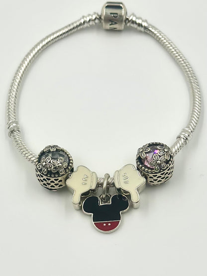 Oxidised, zircon studded, enamel coated sterling silver charm bracelet