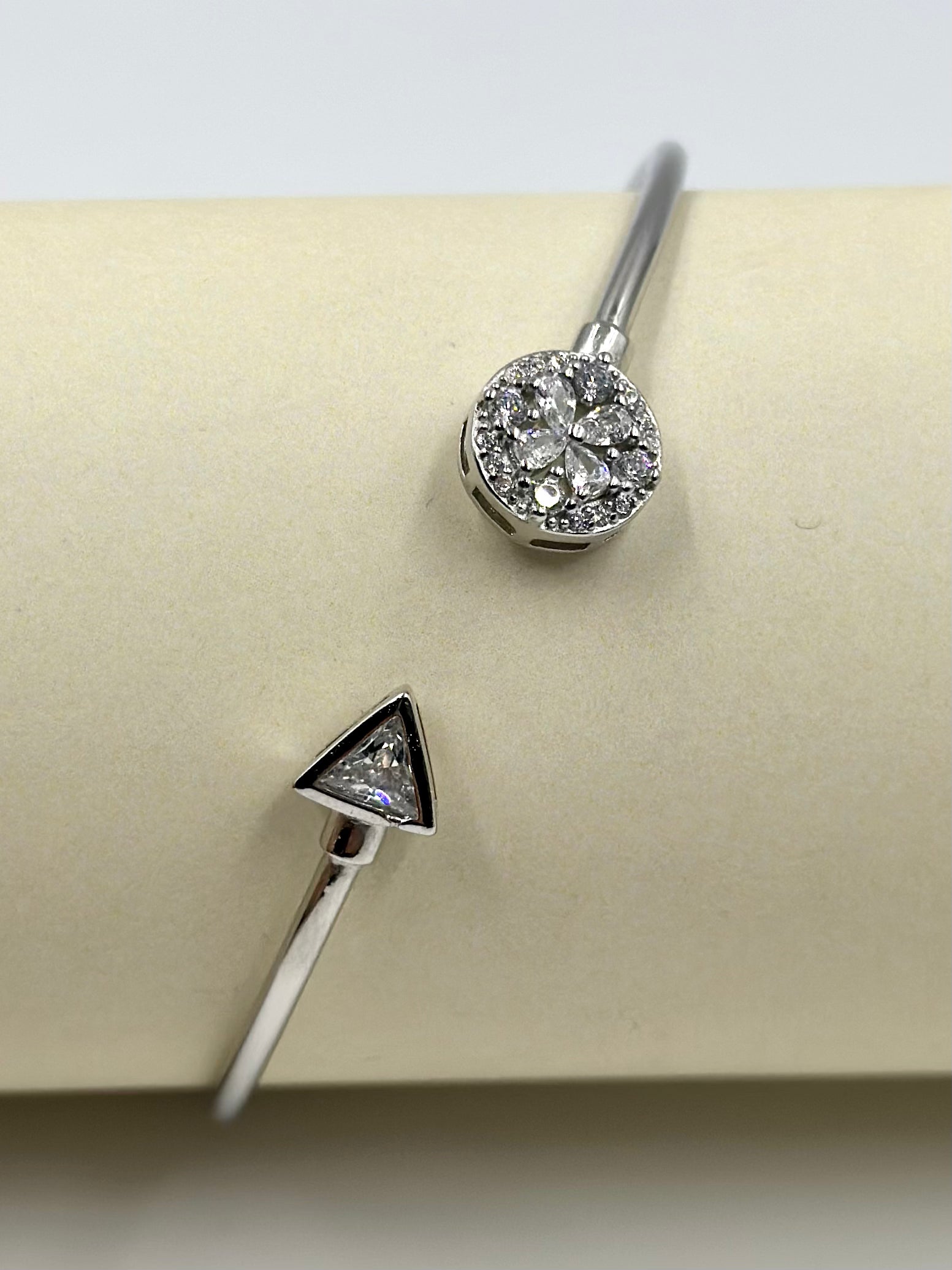 Arrow & halo design sterling silver cuff bracelet