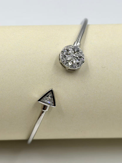 Arrow & halo design sterling silver cuff bracelet